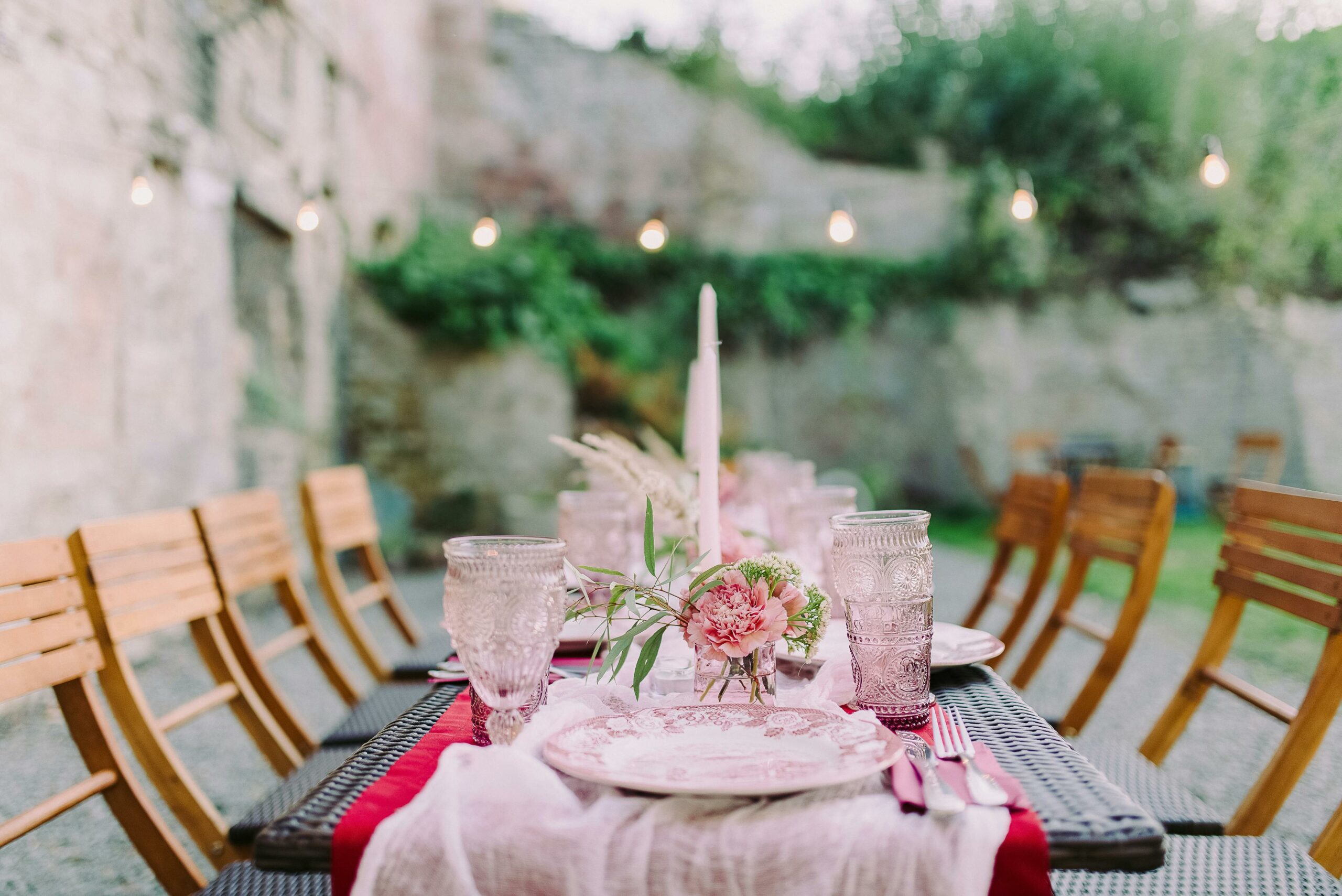 Tablescape set up, patio dining