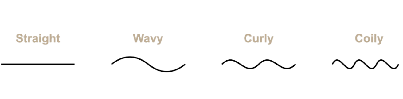 Hair types - straight, wavy, curly, coily